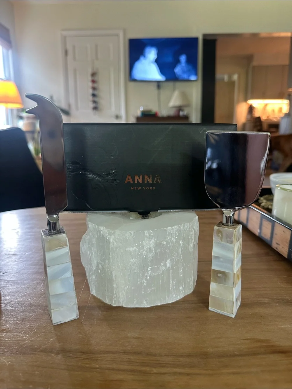 ANNA New York Mother of Pearl Cheese Knives Set new White Handles box